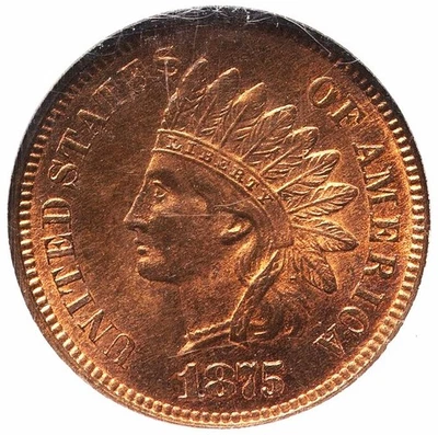 Indian Head Cent 1875 NGC MS-65 Red and Brown!!! Very Attractive Gem! - Image 1 of 4