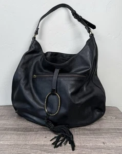 Vintage Lucky Brand Faux Pebble Leather Hobo Purse Shoulder Hand Bag Black Y2K - Picture 1 of 12