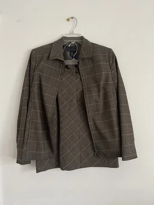 Laura Scott Zip Up Front Blazer Brown Plaid Women’s Size 10 + Skirt Size 8 NEW - Image 1 of 4