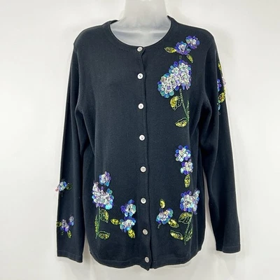 The Quacker Factory Cardigan Womens S Floral Dragonfly Sequins VTG Artsy Beaded - Image 1 of 4