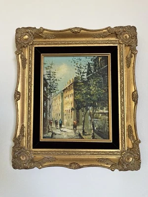 Pintura al óleo rara vintage de escena callejera de París firmada por el artista Rivira - pintura al óleo Foto 1 de 4