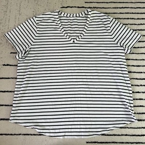 Lululemon weiß schwarz gestreift V-Ausschnitt Kurzarm T-Shirt Größe 16??? - Bild 1 von 5