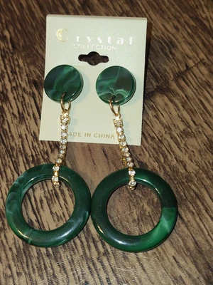 Pendientes colgantes de malaquita y diamantes de imitación verde colección de cristal Foto 1 de 4