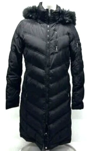 Chaqueta de plumón Calvin Klein abrigo acolchado negro capucha extraíble ribete de piel sintética L 1155Rk - Imagen 1 de 10