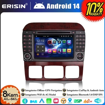 8-Kern CarPlay Android 14 Autoradio GPS Navi für Mercedes S/CL Klasse W220 W215 - Bild 1 von 4