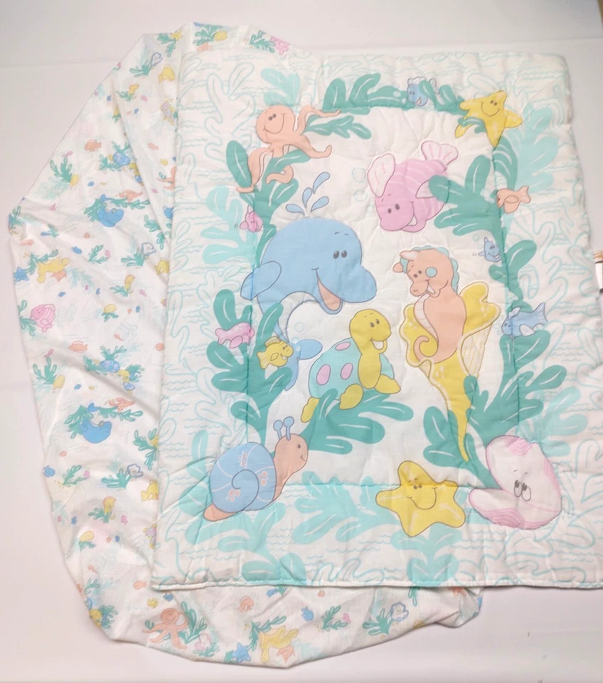 ¿De colección? Edredón y sábana para cuna de animales marinos Dundee ~ almeja de delfín estrella de mar caballito de mar pulpo Foto 1 de 4