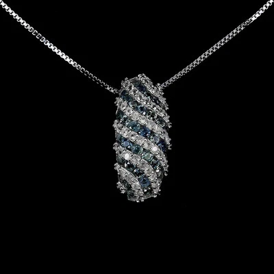 Collana In Argento Sterling 925 Con Zaffiro, Diamante Taglio Rotondo E Topazio - Immagine 1 di 4