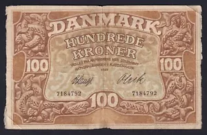 Billete Dinamarca 100 Kroner 1920 P.-23e BB-/VF- Rarísima - Imagen 1 de 3