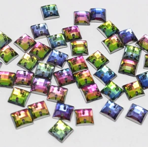 200 Rainbow AB Flatback Acrylic Faceted Square Sewing Rhinestone Button 8X8mm - Picture 1 of 5