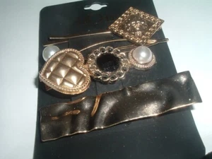 4 Jeweled Black White Gold NOIR Golden Bobby Pins NWT in Gift Box - Picture 1 of 2