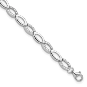 Sterling Silver Rhodium-plated Cubic Zirconia Link Bracelet 7" with 1 Inch Ext. - Picture 1 of 4