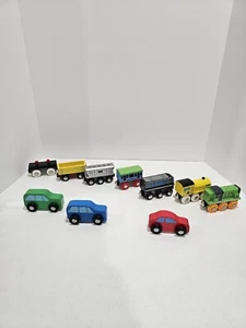 Trenes de juguete magnéticos de madera. Juego de 7 trenes y 3 vagones de madera - Imagen 1 de 15
