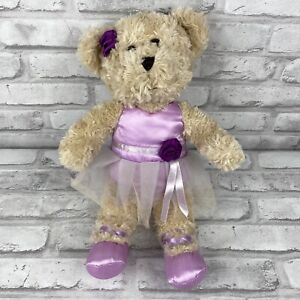 Toys R Us Ballerina Teddy Bear Tan Brown Purple Dress 15 Inches