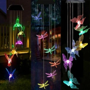 Solar Powered Color-Changing LED Hummingbird Wind Chime Lights Yard Garden Decor - Picture 1 of 16