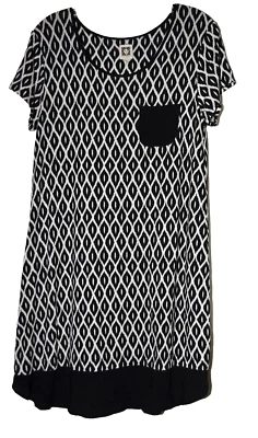 Vestido Pullover Anne Klein Negro Blanco Rayón Elastizado Geométrico Talla S Foto 1 de 4