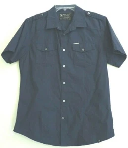 Marc  Ecko Cut & Sew Deadly Threads Military Shirt Navy Blue Cotton Men's M - Picture 1 of 8