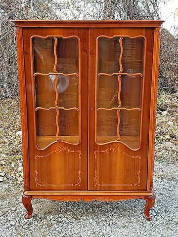 French vintage Country provincial double door footed Curio display cabinet Cover