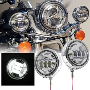 Pair 4.5" LED Passing Lights Spot Fog Lamps W/ Housing bucket For Harley Chrome - Imagen 1 de 12