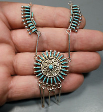 Zuni Needle Point Necklace with Earrings Turquoise Sterling Signed