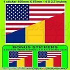 Usa United States America-Romania American-Romanian Flag 10Cm Sticker X1+2 Bonus