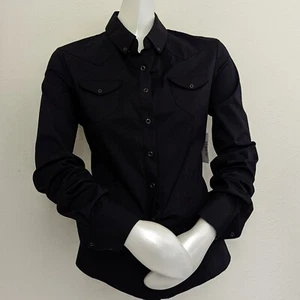 Elie Tahari  Blue Snap Button Down Long Sleeve Top size Blue Small - Picture 1 of 4