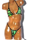 New Exotic Dancer Thong Bikini 2 Piece Set -A Cup Green Zebra