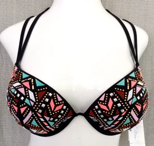 Shade Shore 38C Swim Bikini Top Halter Underwire Push Up Metal Studs Black NWT - Picture 1 of 9