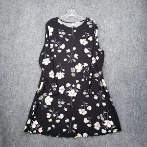 Old Navy Dress Womens 1X 1 Plus Black Floral Long Sleeve Shift Swing Knee-Length - Picture 1 of 10