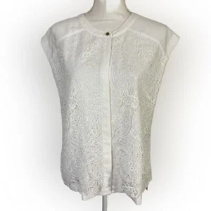 Liz Claiborne White Lace Top M Sleeveless Blouse Casual Career Classy Chic - Picture 1 of 10