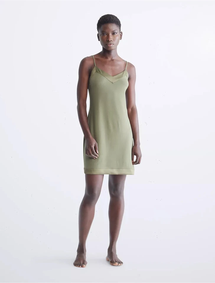 Modal Satin Sleep Chemise, Tan, L - Image 1 of 1