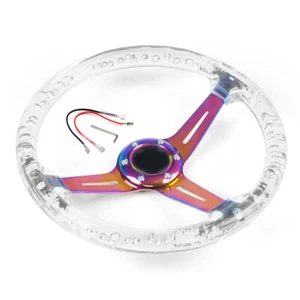 350mm 14inch ABS 71mm Deep Dish Racing Acrylic Steering Wheel Neo Chrome & Clear - Picture 1 of 7