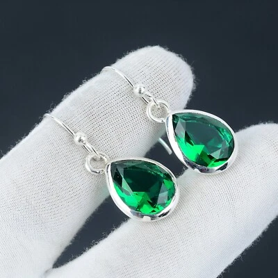 Verde Tormalina Gemma a Mano 925 Sterling Orecchini Argento Per da Donna Regalo - Immagine 1 di 4
