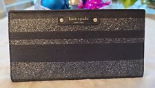 BNWT Kate Spade Stacy Haven Lane Black Glitter Stripe Snap Wallet NEW WLRU3229 