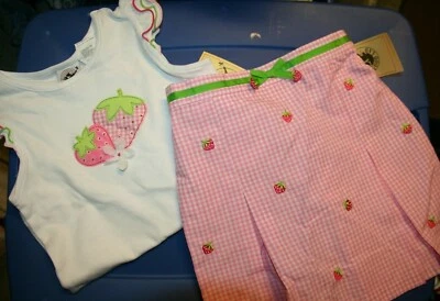 Good Lad NUEVO CON ETIQUETAS 6X Niñas Rosa Fresa Top/Gingham Bordado Skort Set Foto 1 de 4