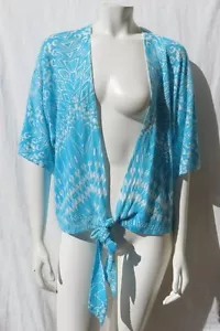 NEU $ 99 CHICO’S Modern Blau Belize Leinen Baumwolle Cardigan Pullover Top Gr. 2 12 L - Bild 1 von 5
