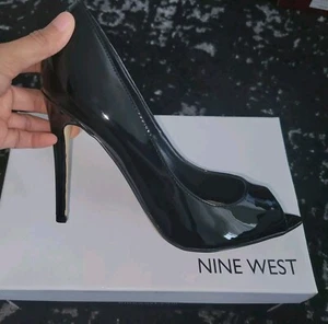 Nine West PRIZZ3 Pointed Open-Toe Stiletto Heel, Black Patent, Sz 6.5 M - Picture 1 of 5