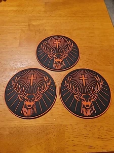 3 Jagermeister Stag Head Coasters Rubber Orange/Black Round 4" Jager FREE SHIP - Picture 1 of 5