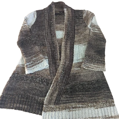 Cárdigan suéter Prana para mujer mediano marrón mezcla de lana plumero abierto a rayas * Foto 1 de 4