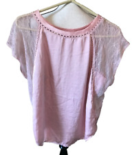 Feather Bone by Anthropologie Pullover Blouse, Dark Pink, Lace Sleeves, Size M