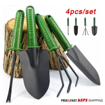 4pcs Garden Tools Set Trowel Rake Shovel Heavy Duty Metal Outdoor Ergonomic Kit - Image 1 of 4