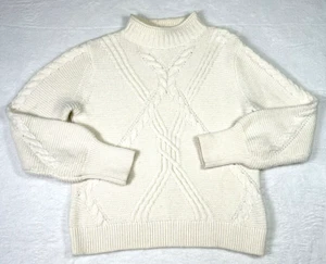 Banana Republic Cable Knit Sweater Womens Medium Fisherman Ivory Wool Blend - Picture 1 of 6