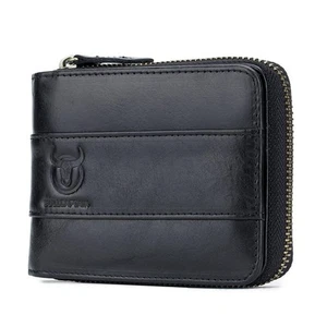 Leather Brifold Wallet Retro Zipper Pocket for Men Outdoor Travel Front/Back ... - Picture 1 of 7