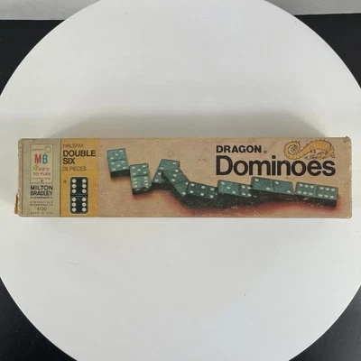 Dragon Dominoes Halsam Double Six Wooden 1970 Milton Bradley 28 Pieces #4130 - Image 1 of 4