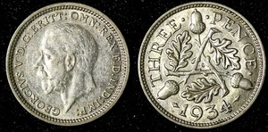Great Britain George V Silver 1934 3 Pence KM# 831 (28 330) - Picture 1 of 3