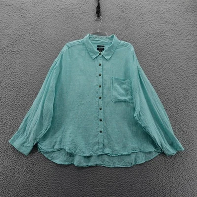 Jones New York Linen Shirt 2X Teal Button Front Long Sleeve Womens Lightweight - Image 1 of 4