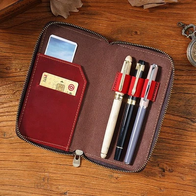 真皮钢笔支架盒便携式文具铅笔存储 Ba ↑ — 第 1/4 张图片