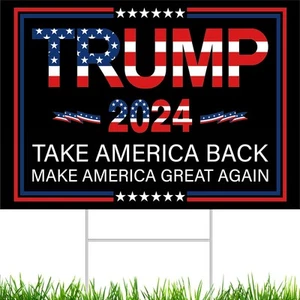 Trump 2024 Yard Sign with H-Stakes - Double Sided 18x12 Inch Trump Take Ameri... - Picture 1 of 6