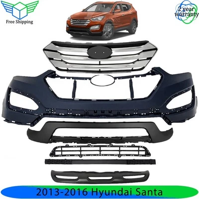 Front Bumper Cover Fascia & Grille Assembly Kit For 2013-2016 Hyundai Santa Foto 1 de 4