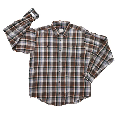 Camisa Patagonia Para Hombre Marrón Azul A Cuadros Algodón Orgánico Abotonada Para Hombre Mediana Foto 1 de 4