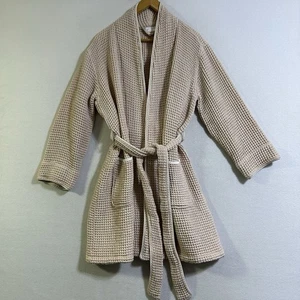 Boll & Branch Waffle Weave 100% Organic Cotton Women's Short Bathrobe Medium - Picture 1 of 7